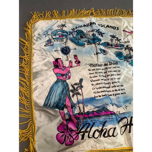 Vintage Hawaiian Islands Souvenir Pillow Cover w/ Fringe - Picture 2 of 9